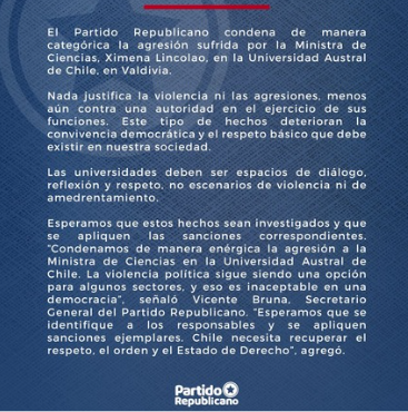 PR condena agresión a ministra Lincolao